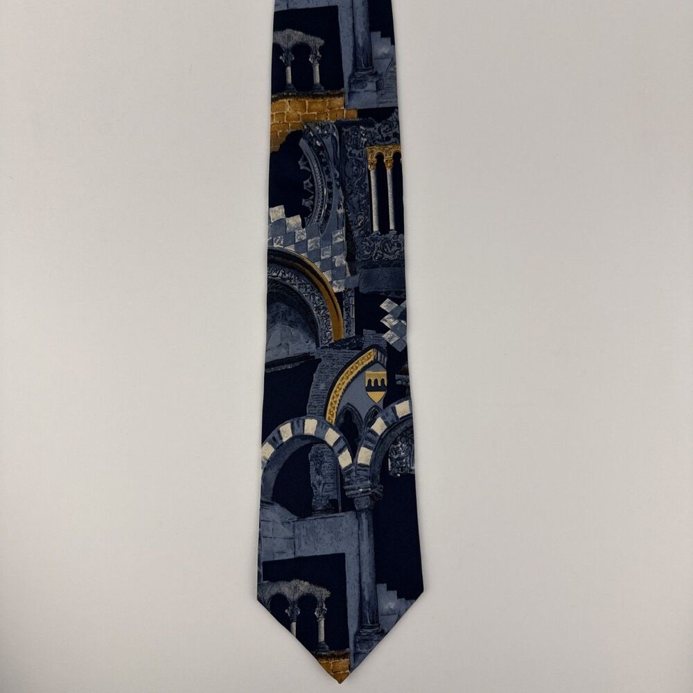 Structure Tie Usa Silk Architecture Gothic Columns Arches Necktie Vtg/Rare